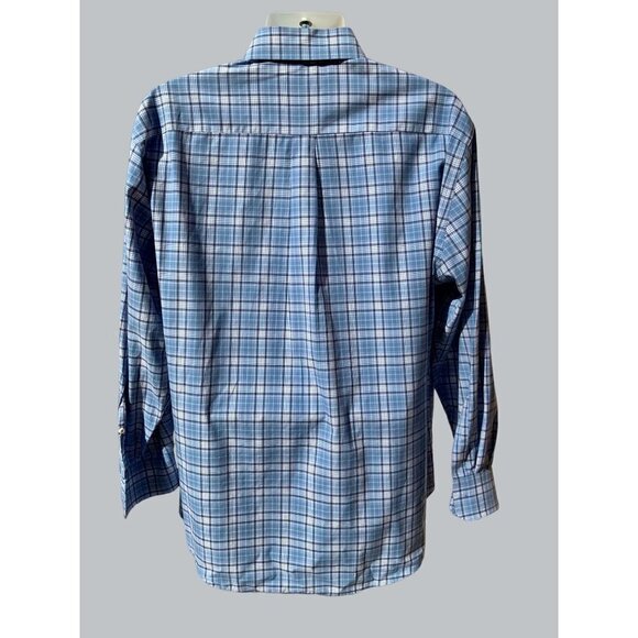 PETER MILLAR DESIGNER BLUE PLAID LONG SLEEVE CLASSIC BUTTON DOWN SHIRT SIZE XL - Picture 4 of 7